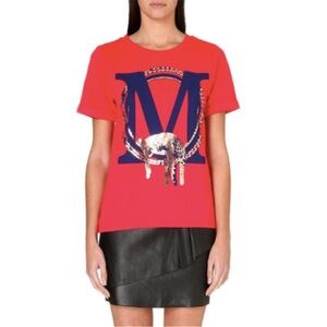 New Maje red M-print T-shirt Top Tee